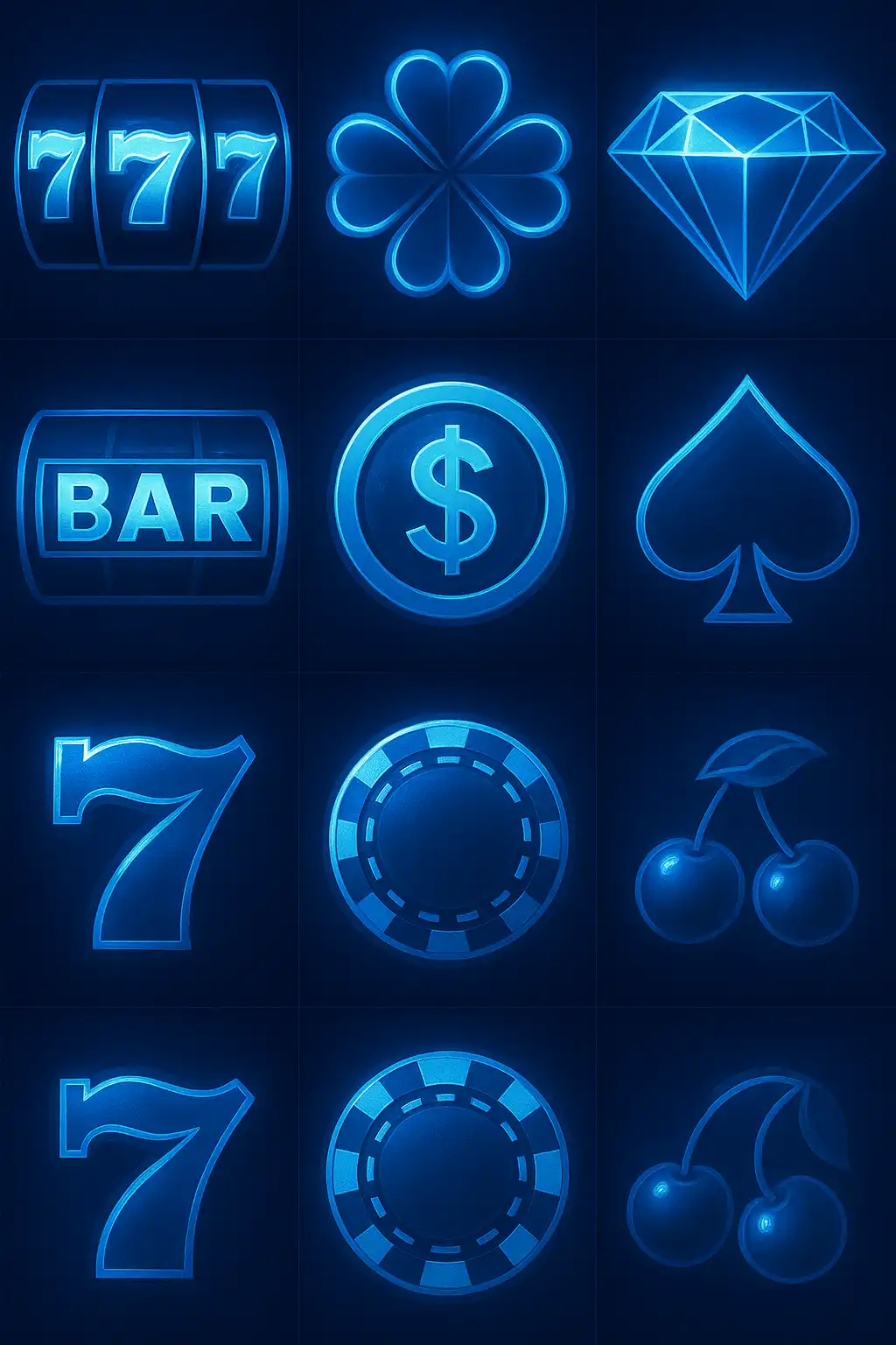 Grid of slot machine reels in navy and sapphire tones representing the Citobet slots library